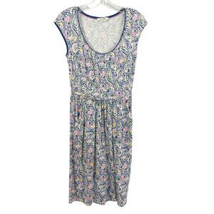 Boden Margot Cap Sleeve Scoop Neck Jersey Knit Dress White Blue - Size 4R
